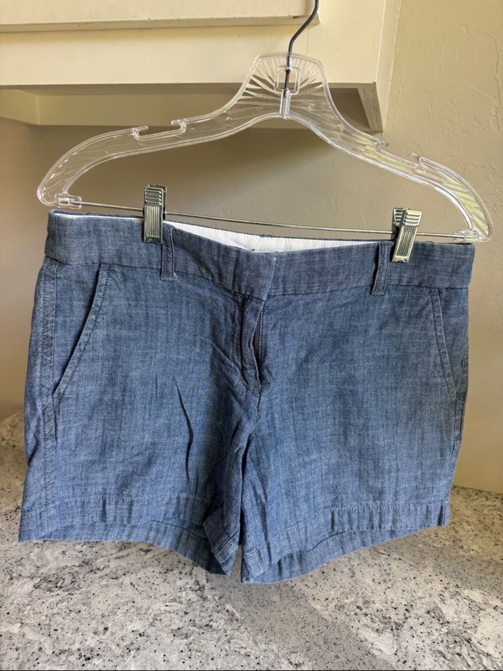 J. Crew Factory Chambray High-Waist Shorts - Blue